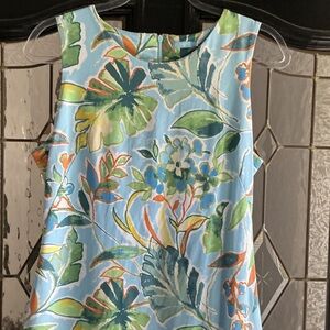 Sleeveless Light Blue Floral Shift Mini Dress